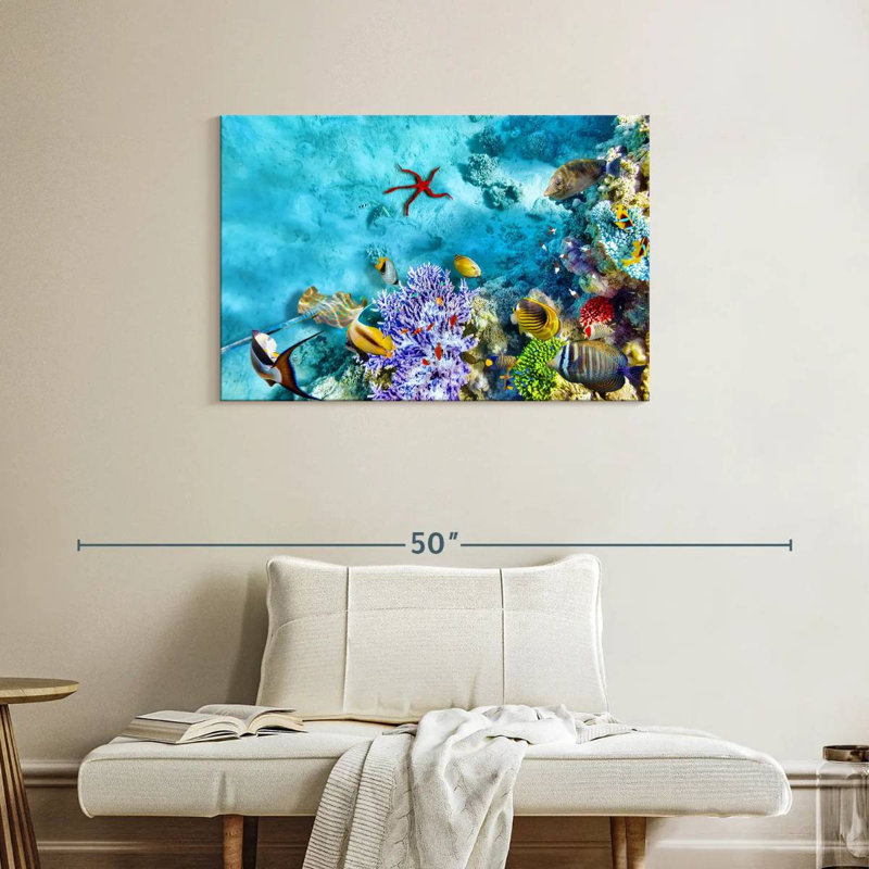 Scène de vie sous l'eau, H 24 po x l 36 po