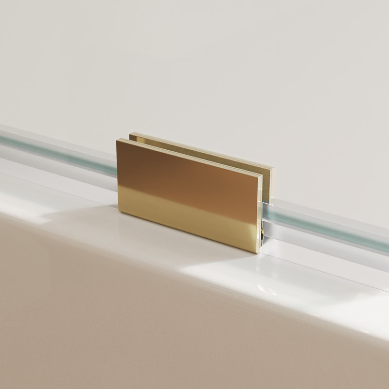 DeerValley 34" W x 58" H Frameless Bathtub Shower Door, Single Fixed Bath Panel with Clamps, 3/8" Tempered Glass Bathroom Shower Screen, Gold