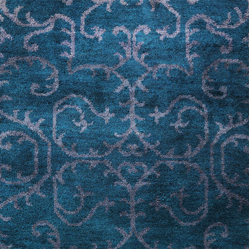 Bleu soie contemporain noué à la main | Tapis d'intérieur beige Beige, Rectangle de 5 pi x 8 pi