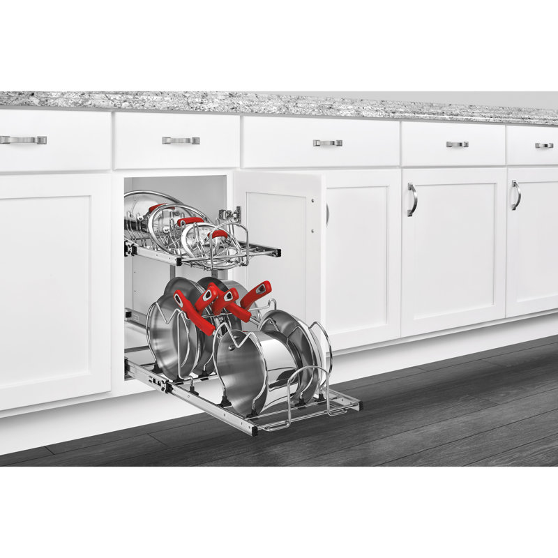 Chrome 2-Tier Pullout Cabinet Organizer for Pots and Pans