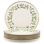 Lenox Holiday 6-Piece Dinner Plates Dinnerware Set, Service For 6, Porcelain, Dishwasher Safe