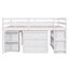 Lit mezzanine double bas avec cabinet, tablettes et bureau portatif à roulettes, lit multifonctionnel - blanc