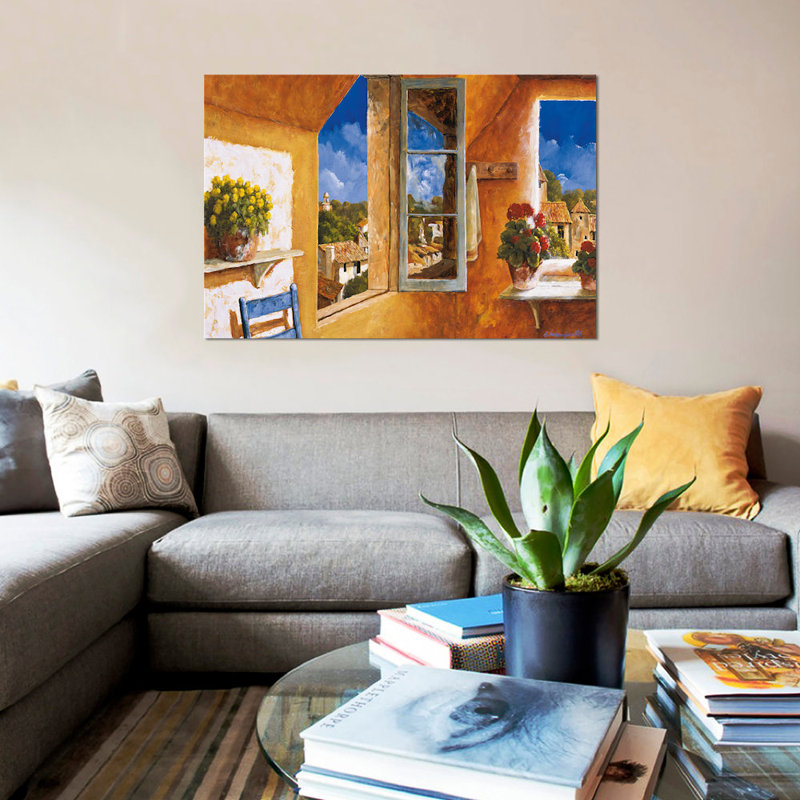 « good matin soleil », reproduction sur toile, H 18 po x l 26 po x P 1,5 po, Toile avec cadre noir, Pas de tapis