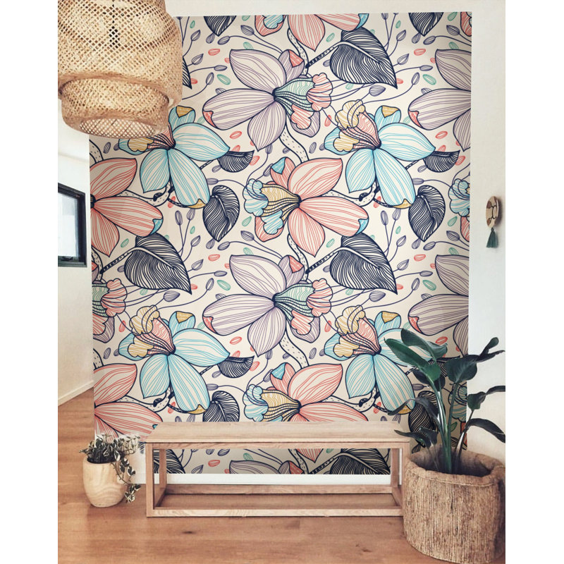 Dessin de fleurs Papier peint amovible Bouqet, L 9 po x l 15 po