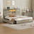 Farmhouse Bed Frame With Led Lights And 4 Storage Drawers, Wooden Platform Beds With Charging Station,rustic Bedroom Set With Storage Headboard And Sliding Barn Door-809496375-807484541