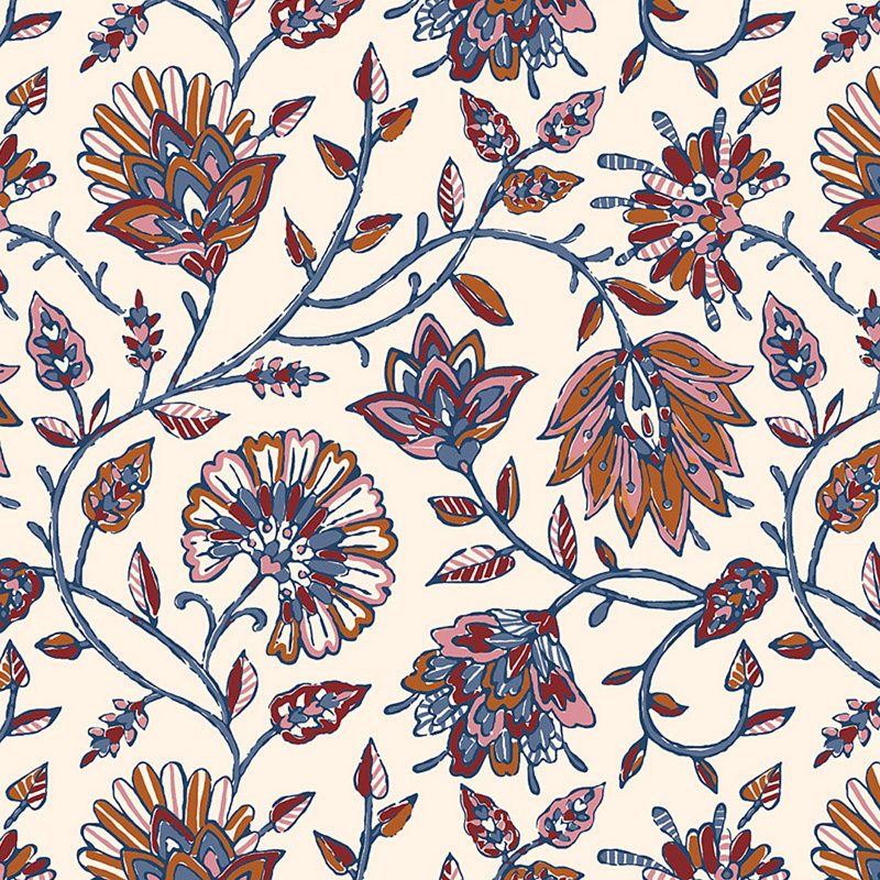 Joules Trailing Indienne Floral Blue/Green Wallpaper, Red