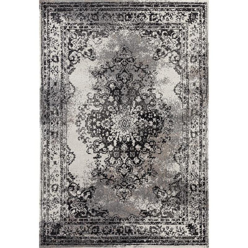 Tapis oriental anthracite area Gries, Rectangle 5 pi 2 po x 7 pi 2 po