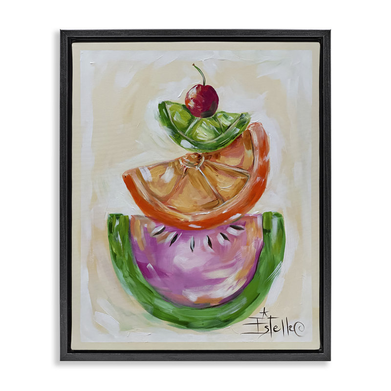  "Stacked Fruit Slices", art mural encadré par Estelle Grengs, Cadre flottant noir de jais, H 21 po x l 17 po