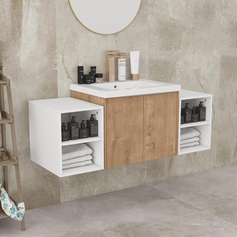 Wall Mounted Bathroom Vanity Set, Imitative Oak