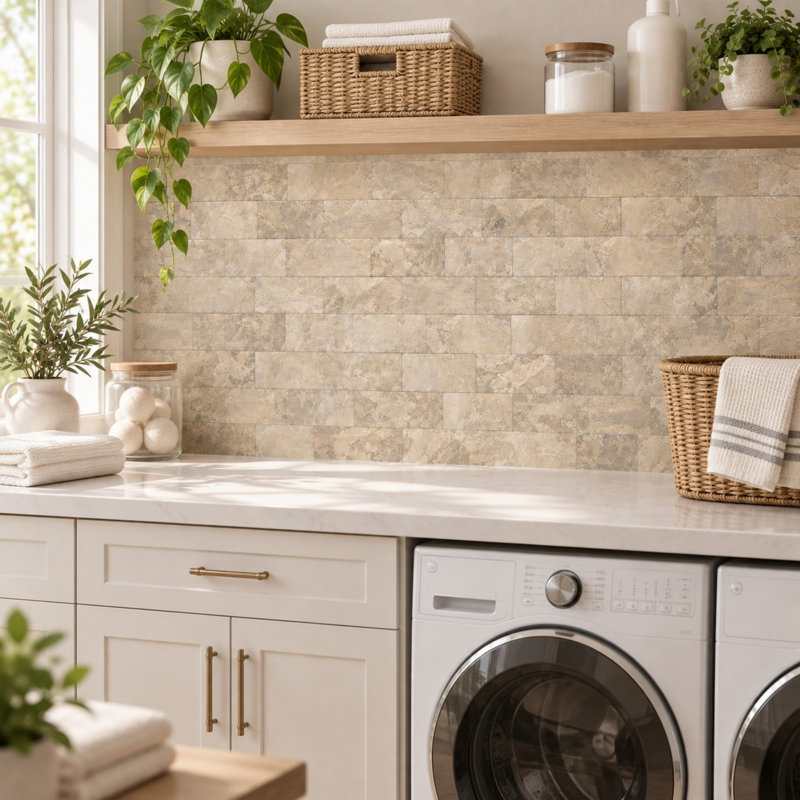 Lot de 10 carreaux de dosseret adhésifs beige écru à texture bois vieilli