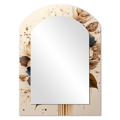 Brown And Blue Hibiscus Bouquet III - Hibiscus Arch Unique Wall Mirror, Traditional Asymmetrical Mirror, Printed Metal Art