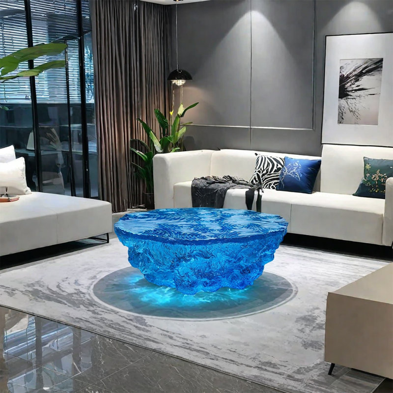 Table basse ovale simple et luxueuse bleu océan