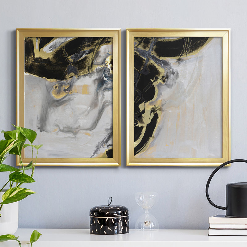 Port of Call I - ensemble de 2 impressions encadrées sur toile, H 36,5 po x l 26,5 po x P 1,25 po, Cadre doré