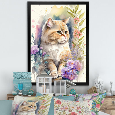 Little Kitten Surrounded By Colourful Flowers V - Animals Cat Canvas Wall Art