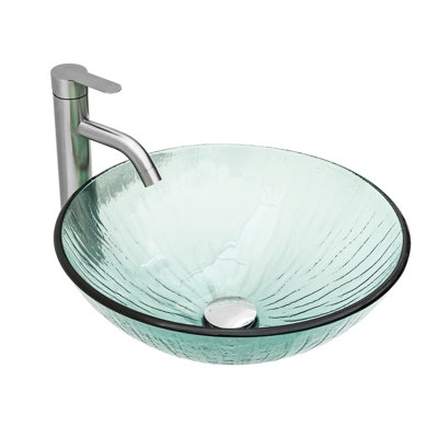 Évier en verre texturé vertical captivant avec bonde escamotable, bassin, garniture noire, 16,5 po de largeur, idéal pour divers environnements