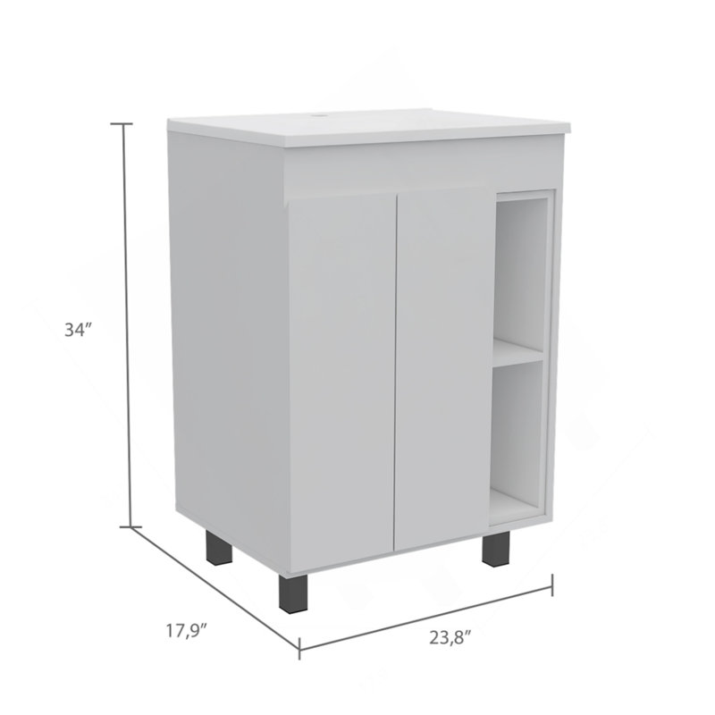 Ensemble de salle de bain 2 pièces, meuble-lavabo autoportant Acra + armoire à linge Magna, blanc