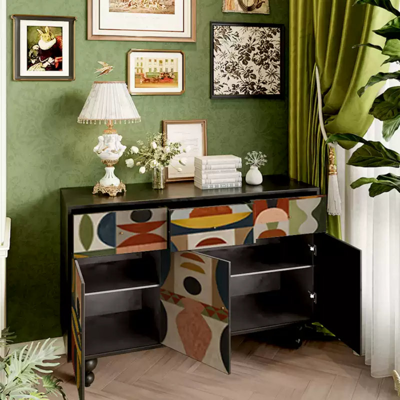 Armoire moderne pour vestibule et buffet, Noir / multicolore