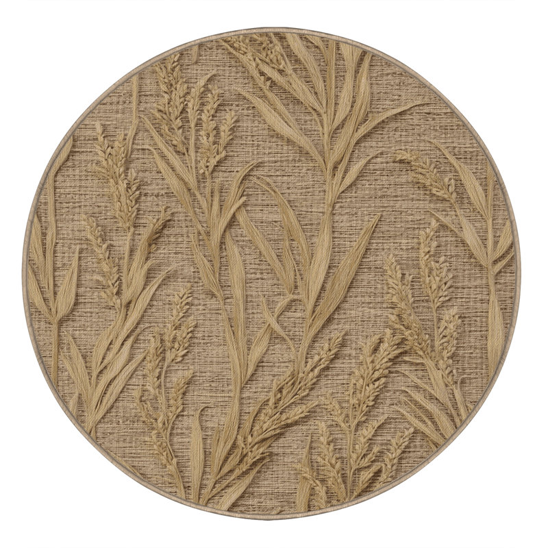 Tapis botanique beige lavable à la machine, Rond 3 pi