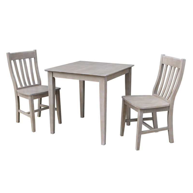 Dolline Solid Wood Dining Set, 3 Pieces: 1 Table, 2 Chairs, Washed Gray Taupe