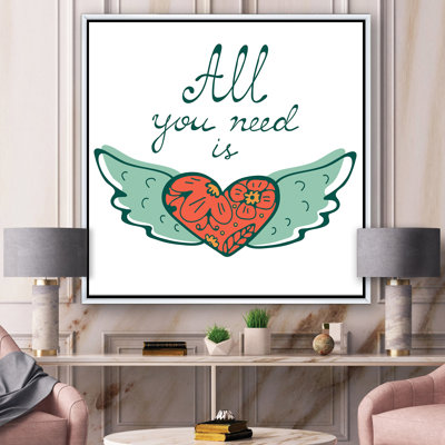 «All You Need Is Love Winged Heart», reproduction d'impression sur toile