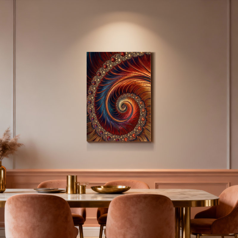 Ensemble de 1 toile tendue représentant un motif fractal en spirale, H 30 po x l 20 po