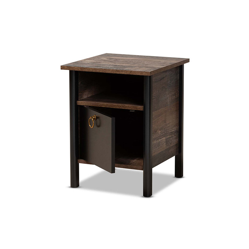 Table de chevet en bois brun et noir Kamile
