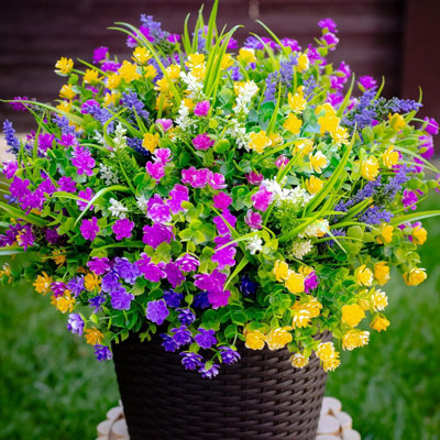 12pcs Artificial Flowers for Outdoor,Artificial Greenery Fake Shrubs Flowers,UV Resistant Fake Flowers No Fade Faux Plastic Plants for Outdoor