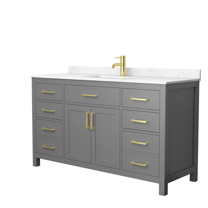 Beckett 60" Single Bathroom Vanity Set, Carrara Cultured Marble, Dark Gray, Brushed Gold