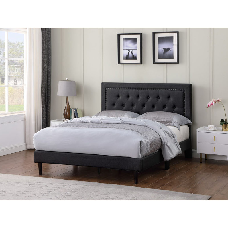 Cianciolo Upholstered Wingback Bed, Full, Black