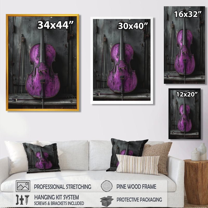 Mauve, noir, violoncelle, instrument de musique, Cadre flottant noir, 20" H x 12" W