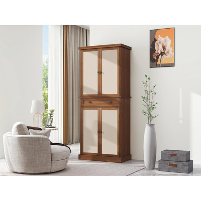 Armoire à 4 portes avec 1 tiroir, capacité de charge de 210 livres, d'ingénierie, d'utilisation, de soleil, de grattage, de tablettes intérieures réglables, de charnières en métal ouvertes à 180 degrés, de surmatelas, de noyer, de panneau de part