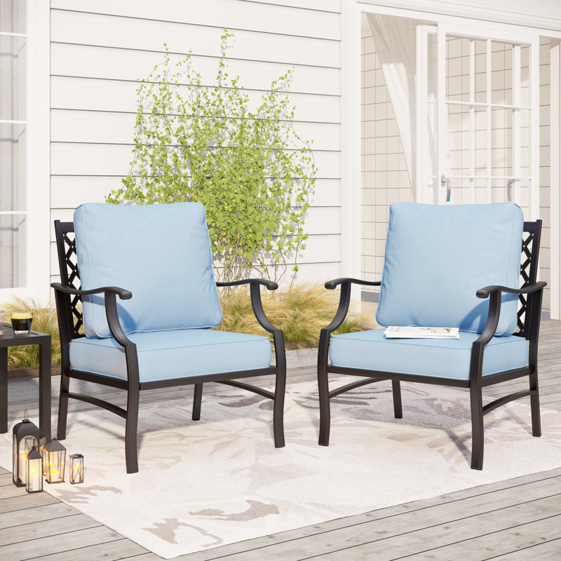 Chaise de patio en métal avec coussins Argirios (ensemble de 2), Bleu