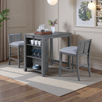 Table de salle à manger 3 pièces avec tablettes et 2 chaises solides