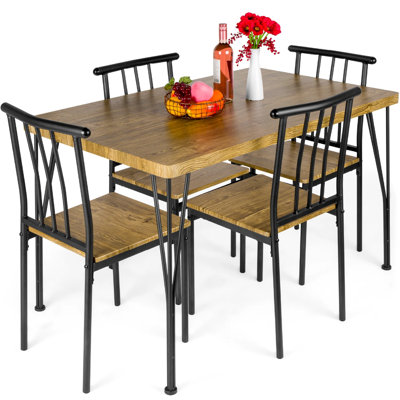 Alecsis 5-Piece Metal And Wood Indoor Modern Rectangular Dining Table Furniture Set For Kitchen, Dining Room, Dinette, Breakfast Nook W/ 4 Chairs by 17 Stories