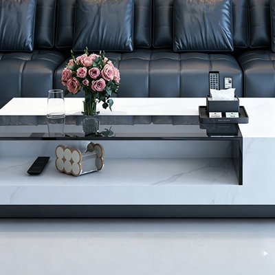 Table basse rectangulaire en ardoise avec rangement ouvert