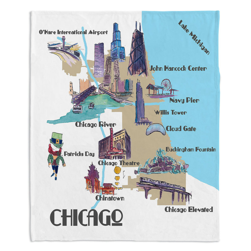  Couverture touristique Chicago, 51 po x 60 po