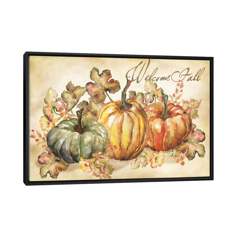 «Watercolor Harvest Welcome Fall» par Tre Sorelle Studios - impression, H 26 po x l 40 po x 1,5 po, Toile avec cadre noir
