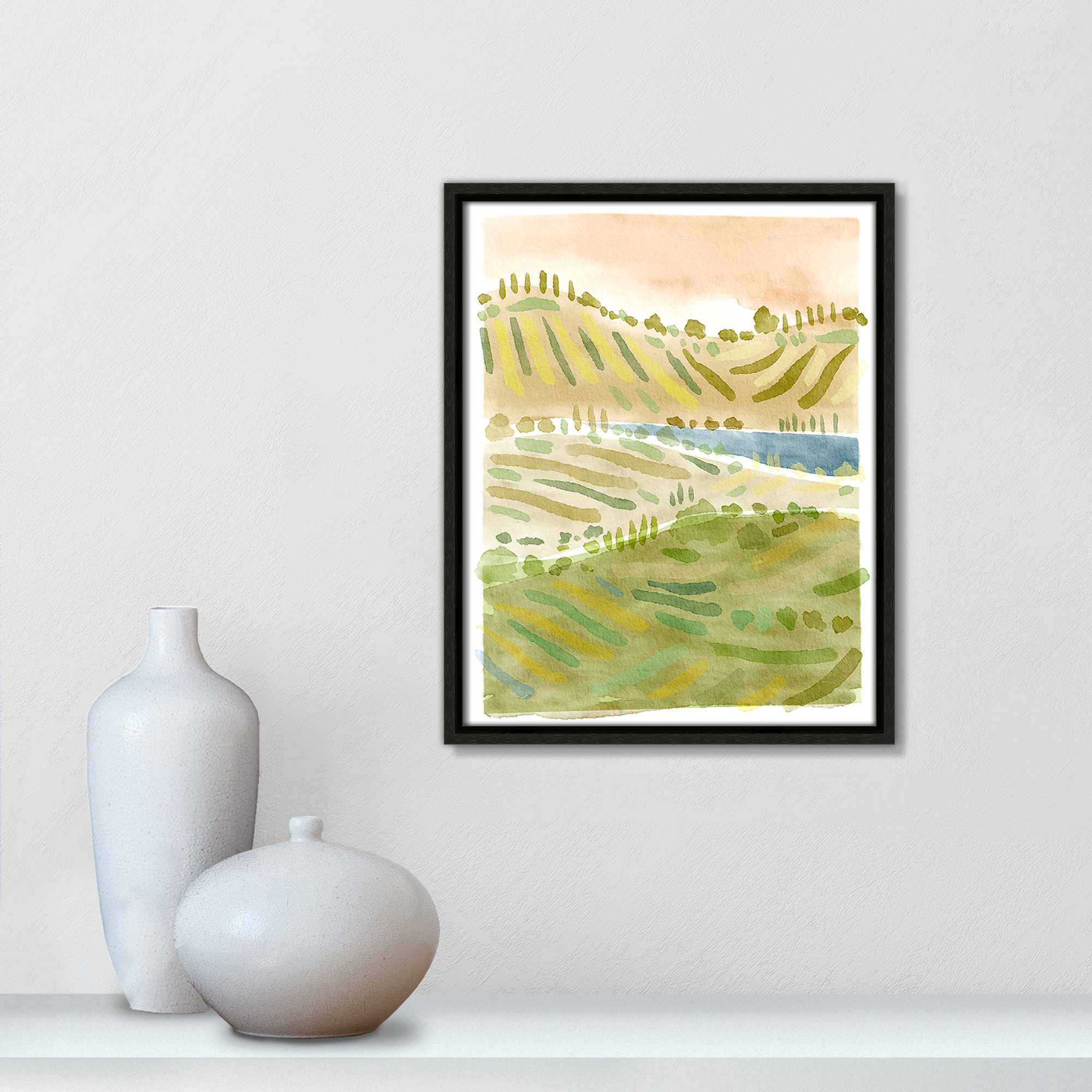 Tuscan Countryside Print by Leah Straatsma, Espresso Floater Framed Canvas, 15.5" H x 12.5" W x 2" D, No Mat