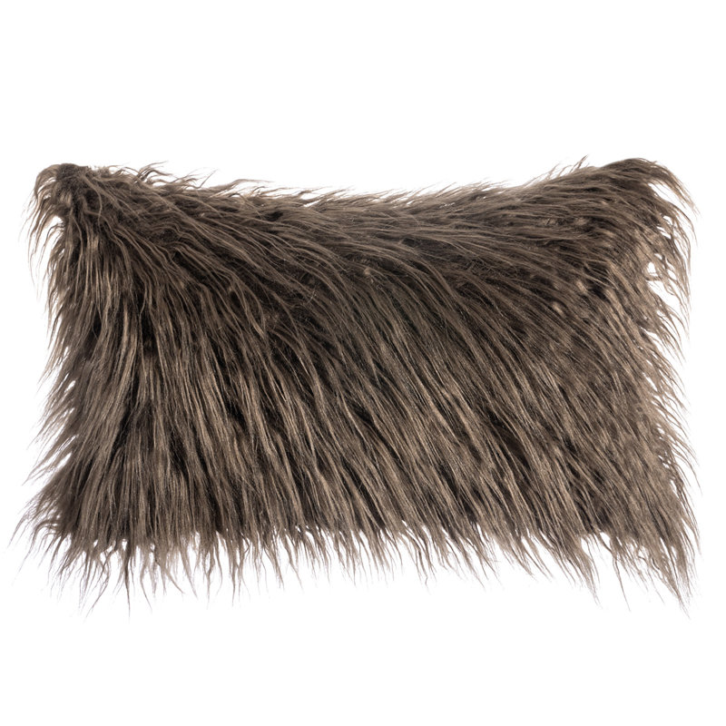Housse de coussin rectangulaire en fausse fourrure avec insert, Brun chocolat