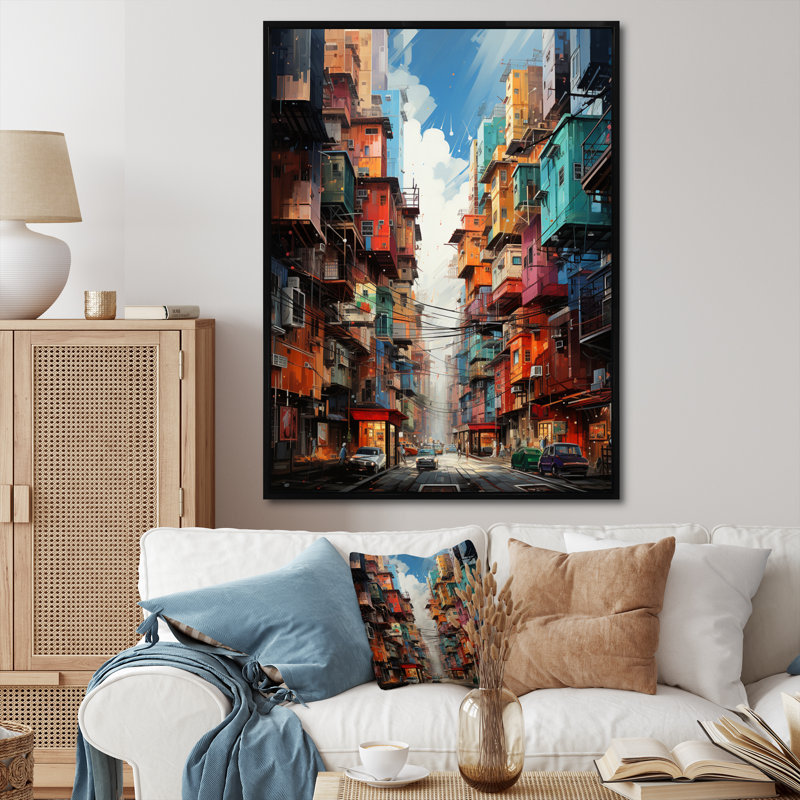 Surréalisme ville IV - réalisme abstrait, impressions sur toile, H 32 po x l 16 po x P 1 po, Cadre flottant noir