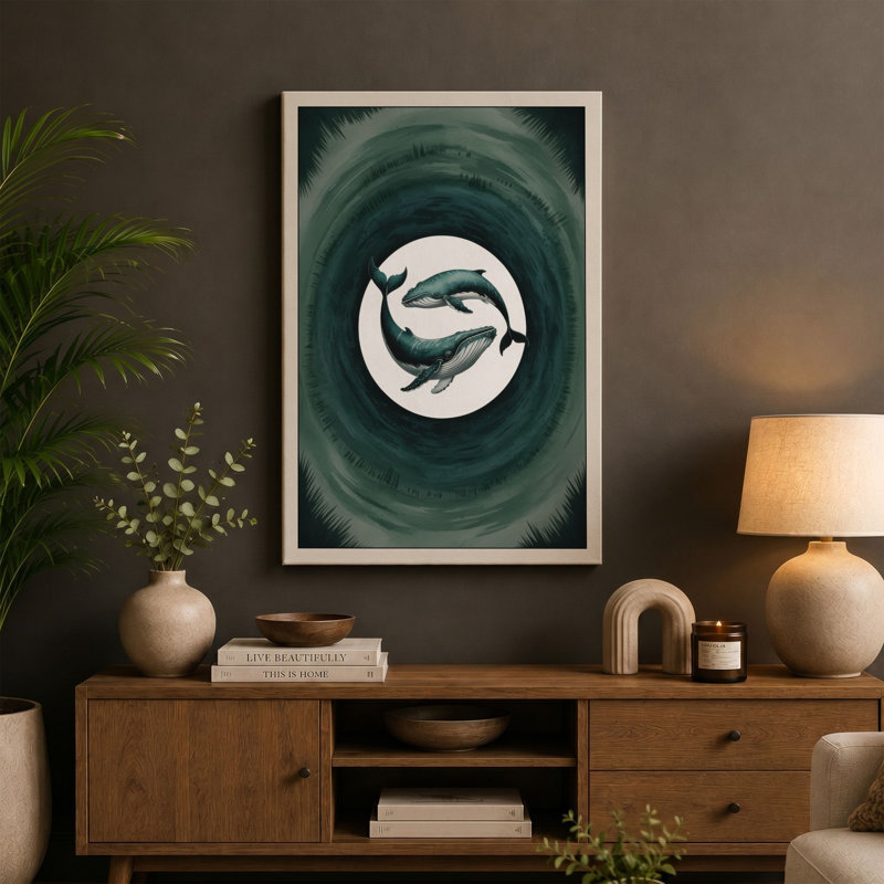 Whale in the Vortex Coastal - Wrapped Canvas, 18x12 - 45.7 x 30.5 cm, Black Border