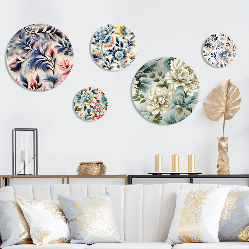 Brinson - ensemble d'art mural rond bohème floral de 5