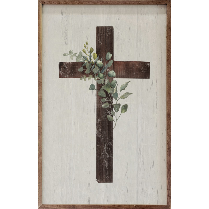 Cross With Greenery Whitewash, 10" W x 16" H