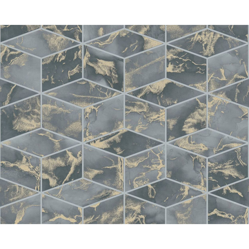 Rouleau de papier peint texturé L 33 pi x l 21 po Abbie-Leigh Cubes, Vert / gris / métallique