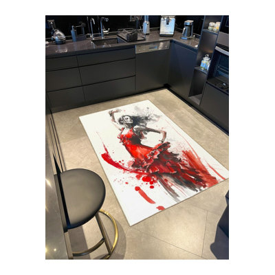 Tapis décoratif à motif de jupe rouge lavable à la machine