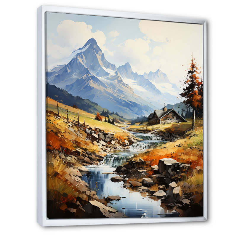 Paysage alpin du ruisseau Nostalgia, Cadre flottant blanc, H 32 po x l 16 po