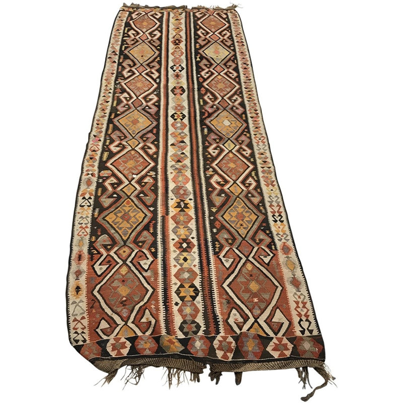 Corail en laine/tapis ivoire/brun Ghelim
