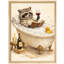 «Relaxing Raccoon Bath», reproduction d'art encadrée - Mignon raton laveur lisant avec du vin, pour la salle de bain-125211653-125211648