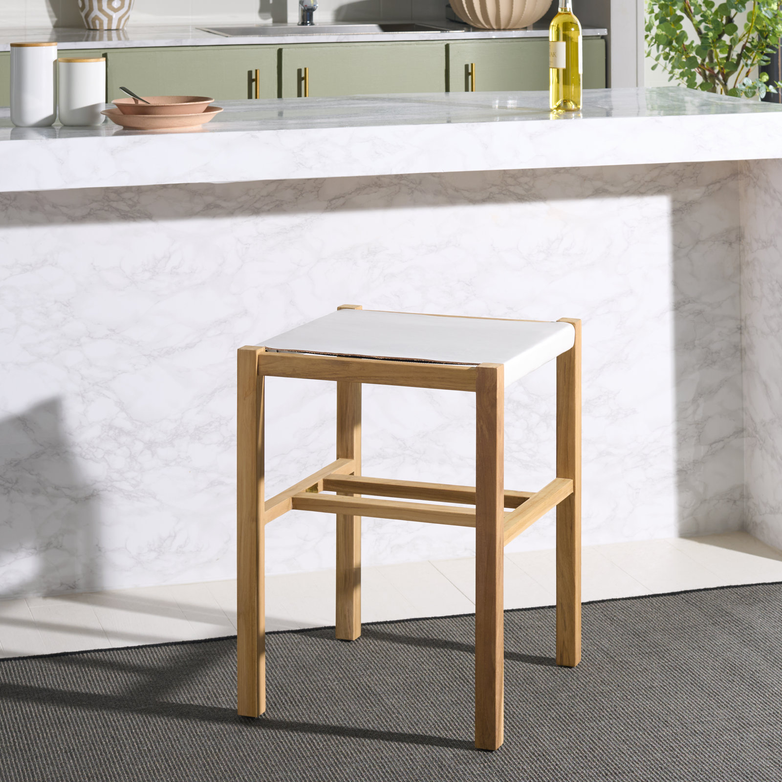 Breckenridge 26" Bar Stool, White/Natural