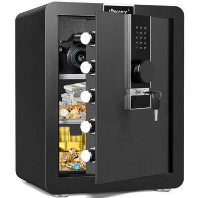 1.8 Cubic Feet Fireproof Safe Box, LCD Touch Screen Home Safe with Dual Alarm System & Mute Mode, Waterproof Steel Security Safe with US Patent Design & LED Light for Cash Documents Storage